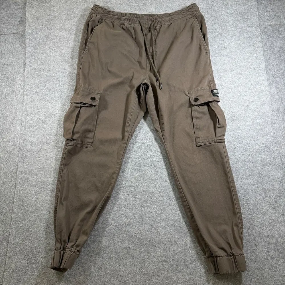 WeSC Cargo Jogger Pants Mens XL Dark Khaki Slim Utility Drawstring Elastic Cuff